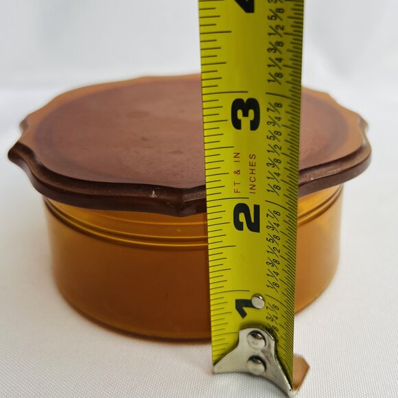 Vintage Amber Celluloid Vanity Powder Trinket Box Butterscotch Scalloped Edge - Picture 9 of 10
